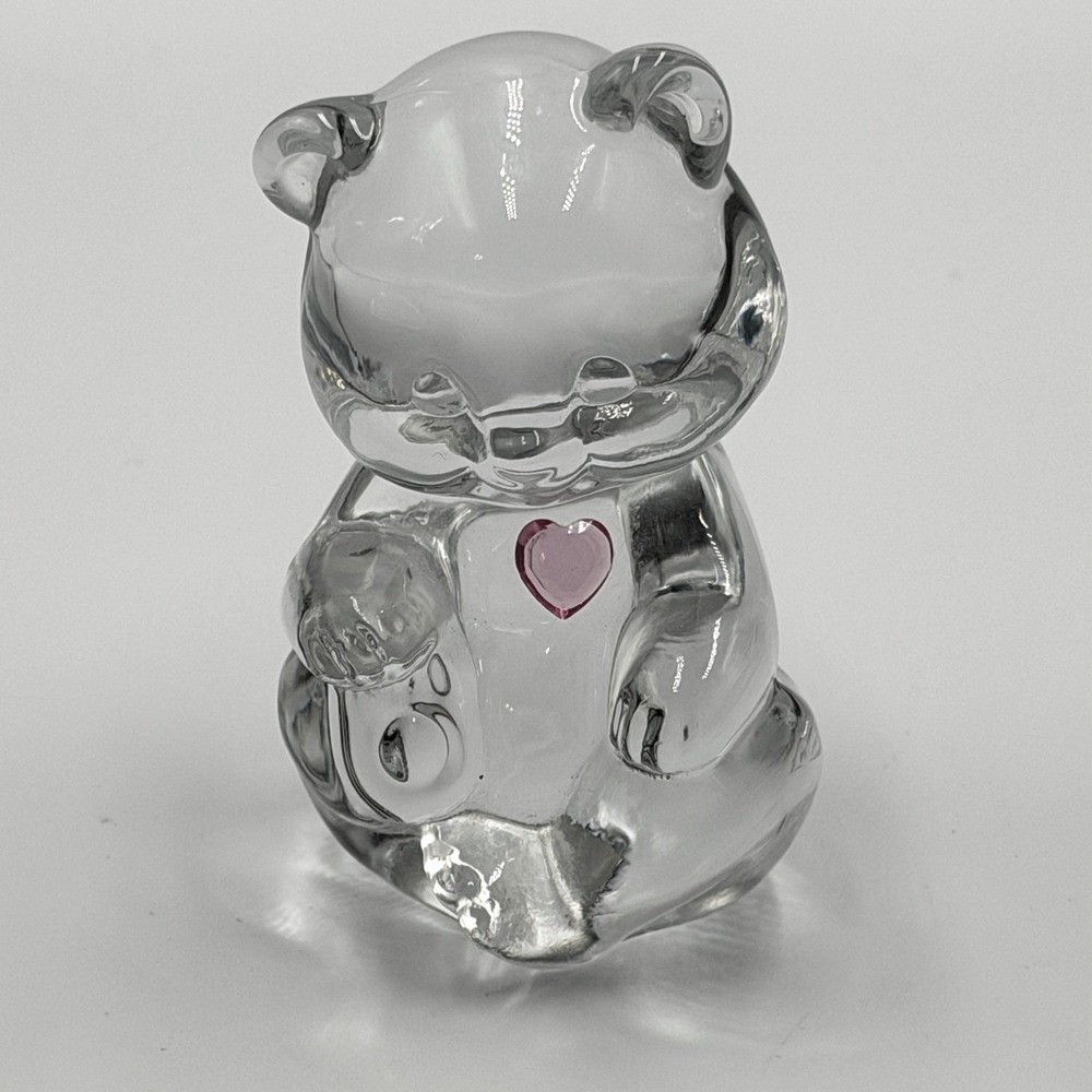 Fenton Clear Art Glass Bear Figurine Pink Heart Birthstone Paperweight USA
